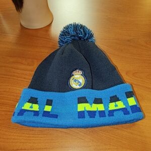 Real Madrid FC Stitched Logo Patch Cuffed Knit Beanie Pom Pom